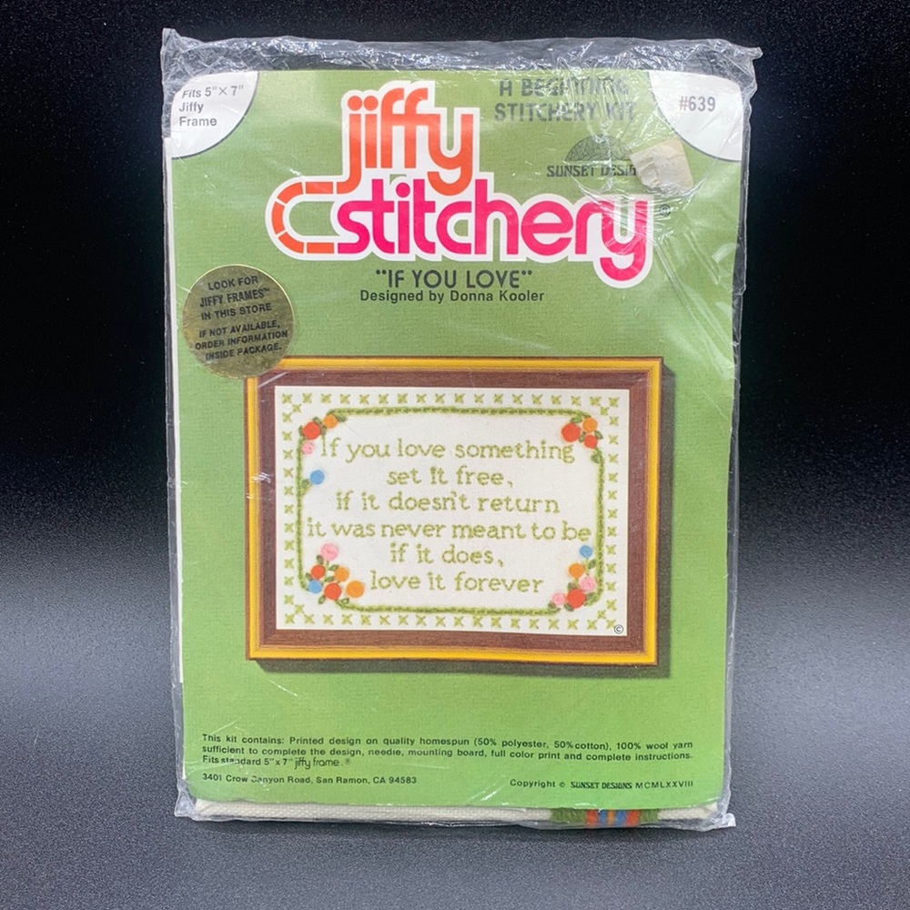 Vintage Jiffy Stitchery “If You Love” Beginner 5 x 7 Stitch Kit #639